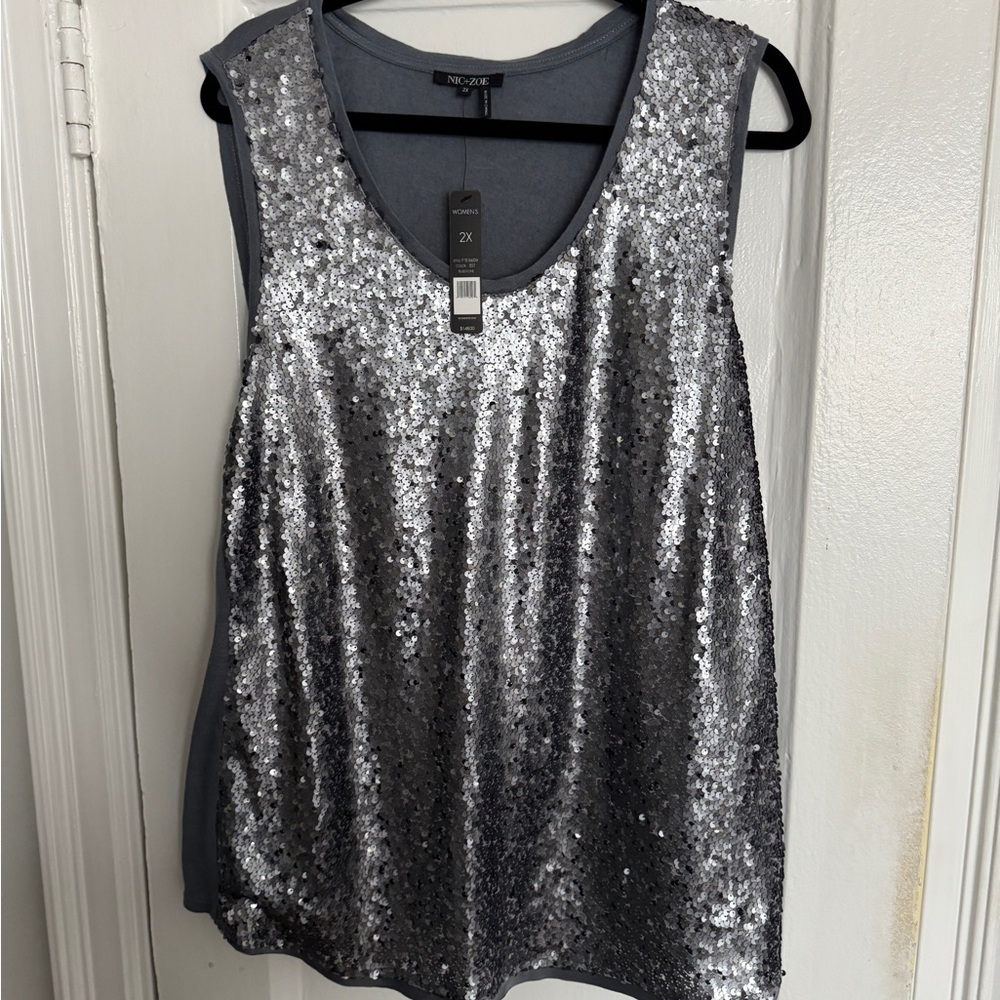 NWT NIC+ZOE Silver Sequin Tank Top